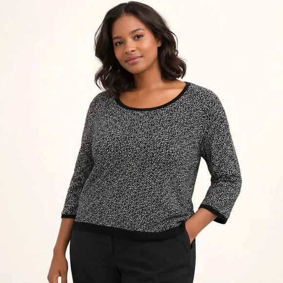 Moth Anthropologie Sweater Size XL Black White Textured Knit Scoop Neck - Picture 4 of 11